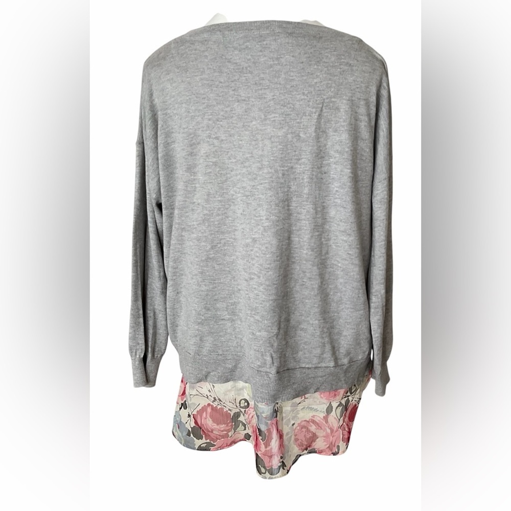 Lauren Ralph Lauren Grey Sweater Floral Chiffon Hem XL - Picture 3 of 5